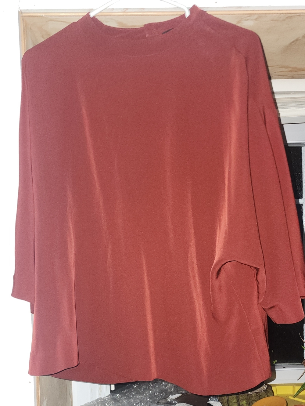 Women's Brick Red Satin-Look Knit Top